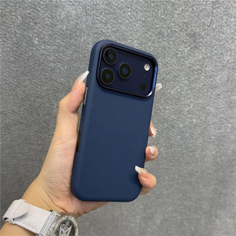 iPhone 17 Pro Business Style Leather Case with Camera Control Button - Blue